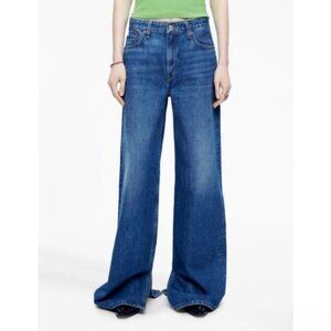 NEW Re/Done Denim Low Rider‎ Rhinestone Loose Baggy Wide Leg Jeans Blue Size 27